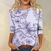 Women's Fashion Loose Casual Seven Sleeve Printed Round Neck Top