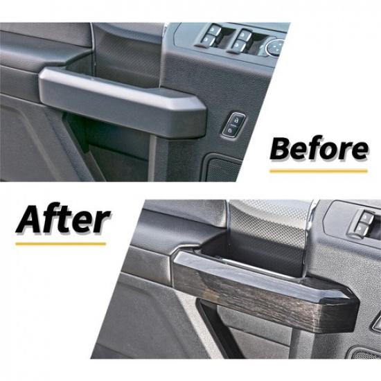 2pcs Door Handle Decor Cover Trim For Ford F150 15- 2Door Black Wood Grain