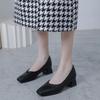 Late Evening Wind Retro Medium Heel Grandma Shoes Commuting Soft Leather Shallow Mouth Women's Shoes Korean Version Simple Square Head Thick Heel Sing