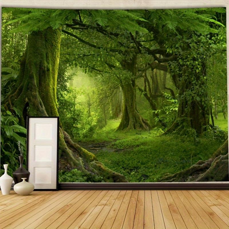 VIKAMA Green Ancient Forest Tapestry Tropical Rainforest Misty Style Wall Hanging for Living Room Bedroom Homestay Decor