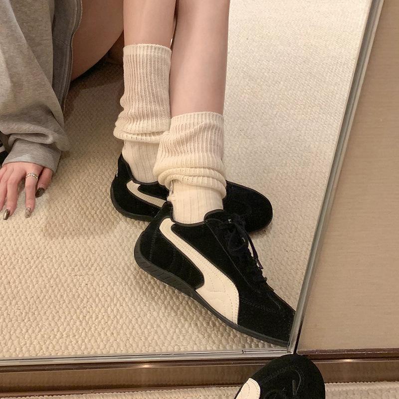 Cowhide Version~ Su Yinyin Has the Same Korean Version of Retro Lace-up Leather Low-top Casual Moral Training Shoes Women's Racing Sports Shoes