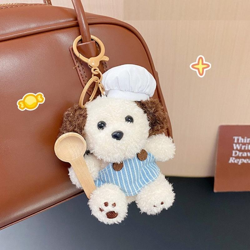 Милый пес-повар в поварском колпаке и фартуке, плюшевая игрушка, мультяшный кулон в виде собаки, мягкая кукла, брелок, декор для рюкзака, машины, сумки, кольцо для ключей, подарок для ребенка