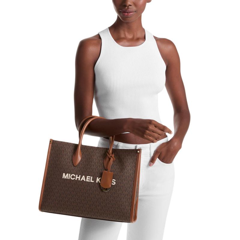 Michael Kors Сумка-тоут с принтом логотипа Mirella Сумка-тоут сумка для покупок покрытый холст и полиэстер и ПУ ручная сумка средняя женская коричневый