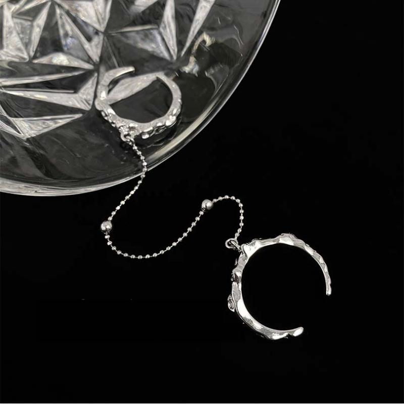 Fashion Punk Tassels Chain Double Ring Set Women Hip Hop Open Ring Metal Silver Color Ball Chain Party Jewlery Gifts