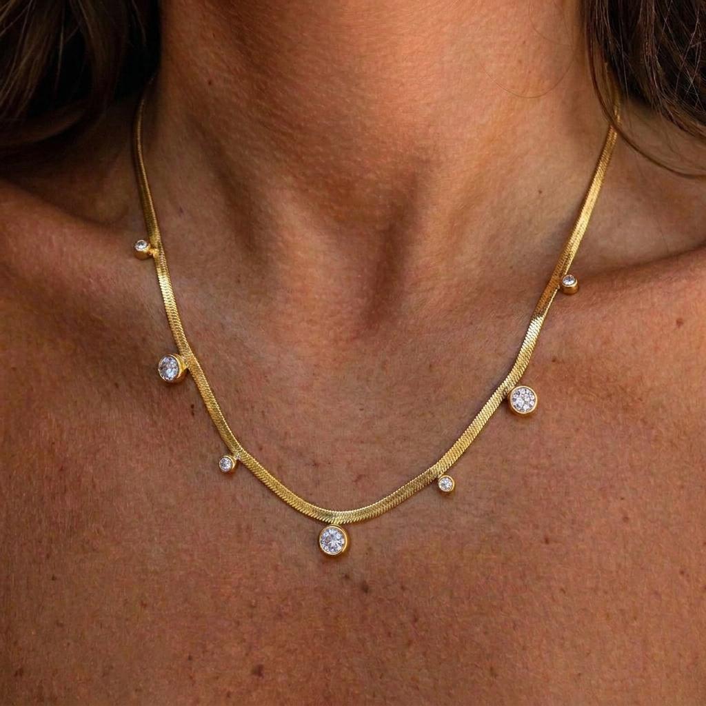 Elegant Teardrop Zircon Snake Chain Necklace for Women 316L Stainless Steel Gold Color Multi-Drop Pendant Sparkling Jewelry Gift