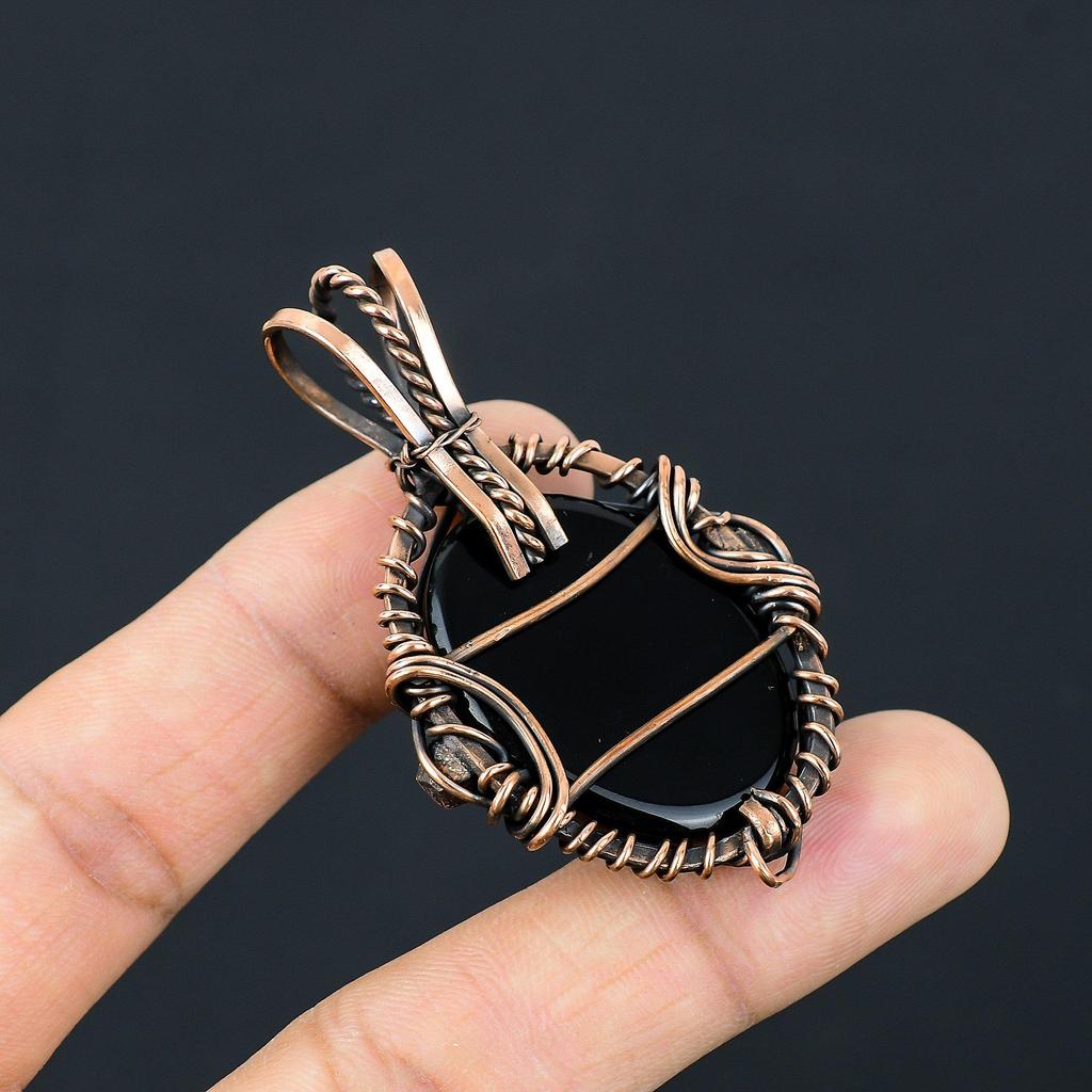 Украшения из черного оникса, Кулон, обернутый медной проволокой 999 пробы, Ювелирные изделия из драгоценных камней ручной работы, Подарки для жены, Совершенно новый кулон