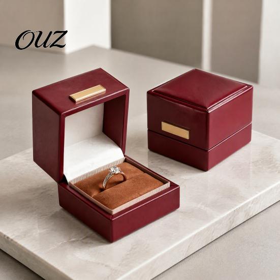 Jewelry Box for Engagement Faux Leather Ring Box, Soft Velvet Lining Flip Top Storage Lined Anniversary Case, Decorative Holder And Wedding