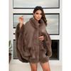 Women 2 Circle Faux Rabbit Fur Cape Poncho Winter Loose Warm Shawl Outerwear Cashmere Cloak Overcoat