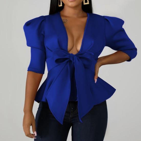 Женское пальто большого размера с рюшами и половиной рукавов, однотонное пышное цветное пальто с бантом, повязка с баской, блейзер, рабочая одежда