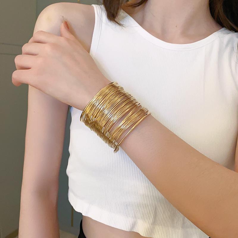 Преувеличенные многослойные открытые браслеты золотого цвета, металлические гиперболы, женские геометрические браслеты, браслеты, бижутерия