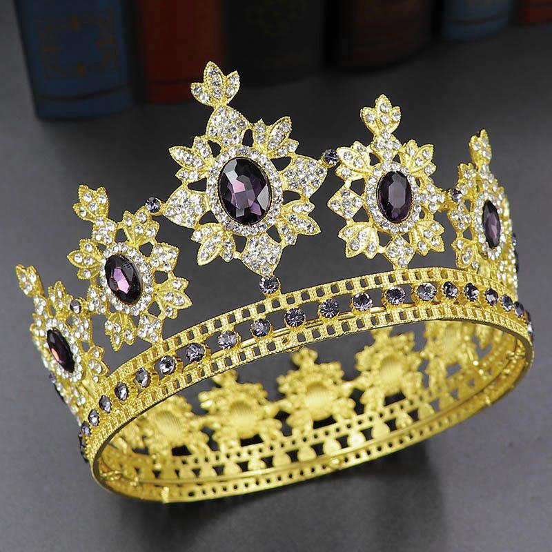 Round Full Circle Bridal Crown Baroque Alloy Rhinestone Crown Wedding Headdress Bridal Crown