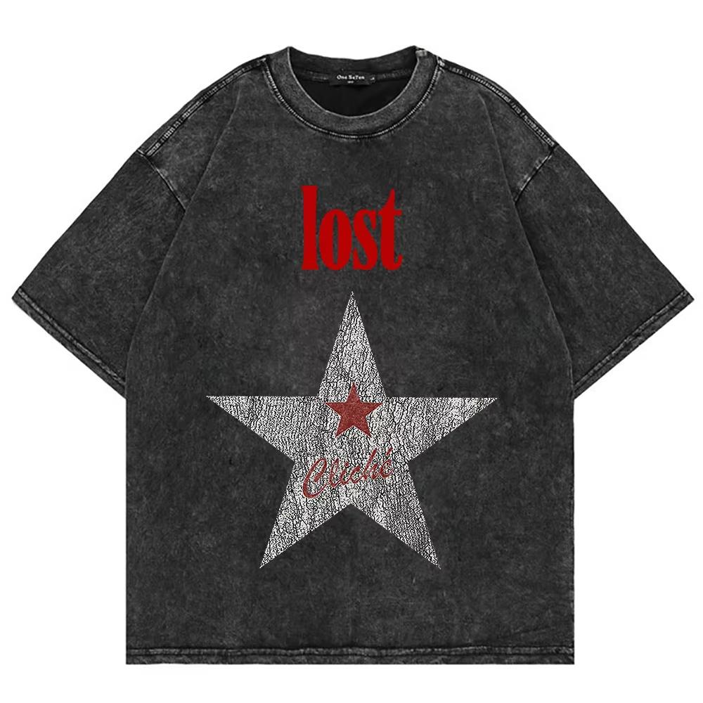 Vintage Washed Mgk Lost Americana T-Shirt Summer Fashion Men Streetwear Hip Hop Oversize Acid Wash Tees Shirts Tops