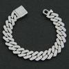 14MM  2 Row Rhinestone Paved Miami Rhombus Cuban Chain Hip Hop Men Women  Prong Cuban Link Chain Bracelet Iced Out Men Jewelry