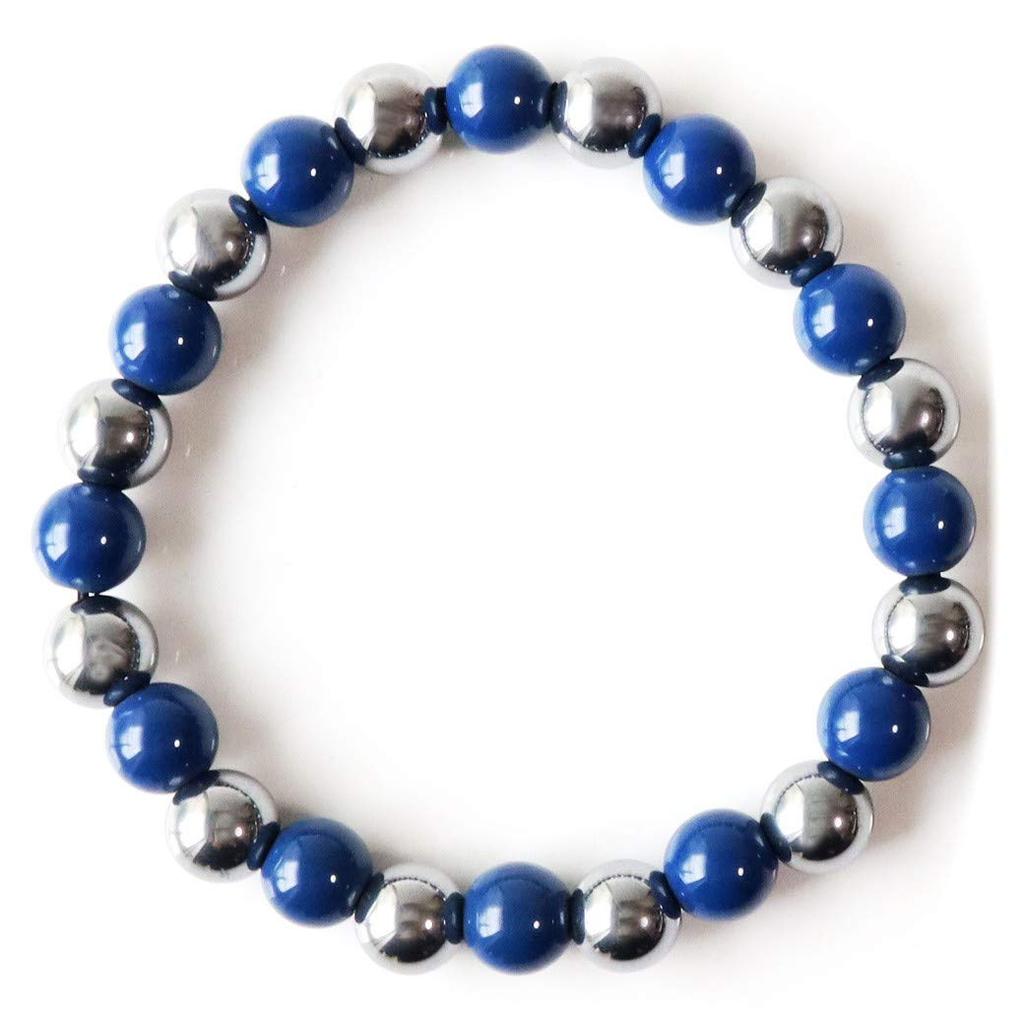 Терагерцовая руда Хокутолит Синий Синий Браслет 8мм Камень Силы Дальнего Инфракрасного Диапазона Внутренний Обхват [ЗОЛОТОЙ КАМЕНЬ] Прибл.. 19.5см