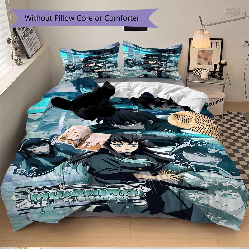 Demon Slayer Muichiro Anime Print 3Pcs Bedding Set,Duvet Cover with 2 Bedro,Pillowcase Home Birthday Gift
