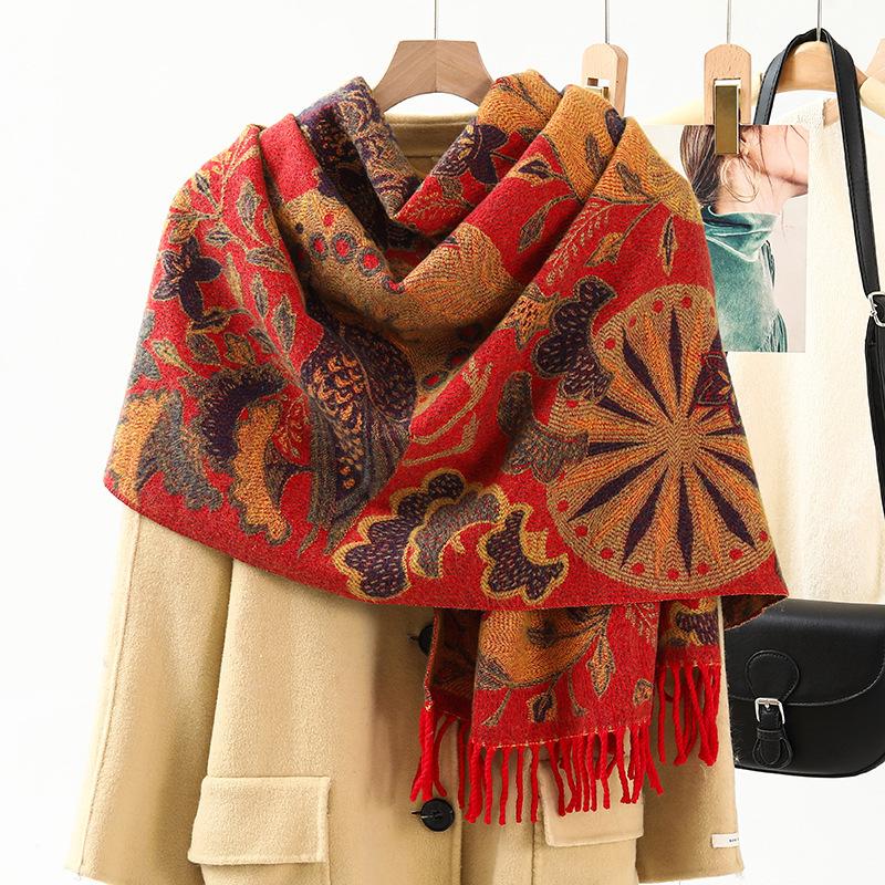 Jacquard Scarf Women's Winter Thickened Warm Ethnic Style Shawl High End New Imitation Cashmere Scarf