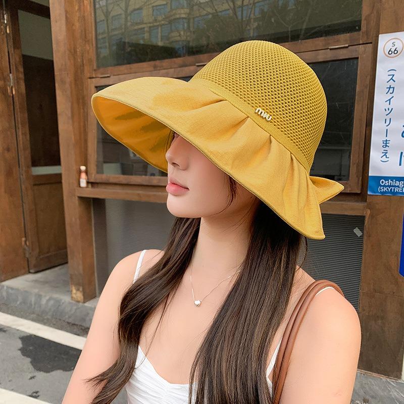 New Big Brim Sunshade Basin Hat Summer Breathable Sunscreen Bucket Hat Travel UV Protection Bow Sun Hat