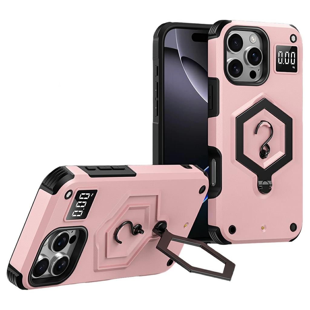 For iPhone 16 Pro Case Hexagonal Kickstand Shockproof TPU PC Matte Phone Cover with Integrated Scale Hook