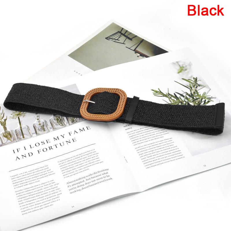 Летний женский эластичный плетеный ремень с квадратной пряжкой, винтажный соломенный ремень в стиле бохо, платье, ремень