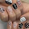 24pcs Press On Nails Cute Checkerboard Black and White Short Nails Love Foreign Trade Style Simple Pure Desire Fake Nails Removable Short Nails