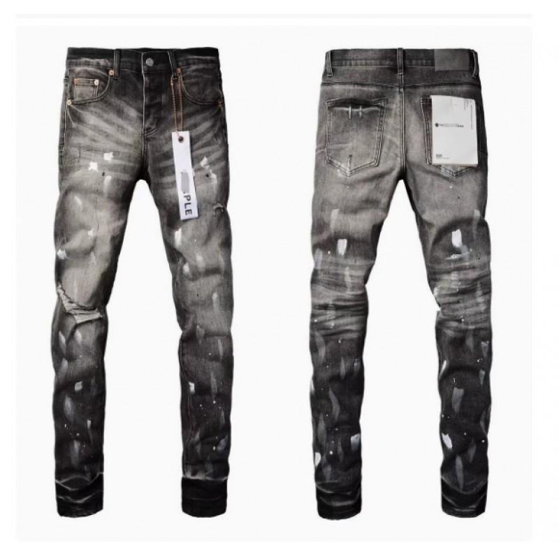 Mens Slim Fit Jeans Streetwear Distressed Embroidered Denim Pants Youth