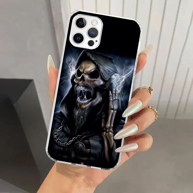 Чехол для телефона с принтом черепа жнеца, скелета и пистолета для iPhone 17 Air 16 15 Plus 14 13 Mini 12 11 Pro Max 16E 7 8 SE 2020 Мягкий Funda Print Shel