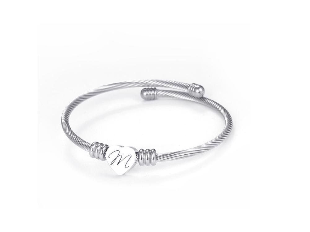 Titanium Steel English Alphabet Heart Bracelet with Simple Design