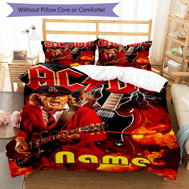 3pcs Custom Name ACDC Bedding Set Duvet Cover Closure Includes 1 Duvet Cover & 2 Pillowcases, Soft and Comfortable for All Seasons.