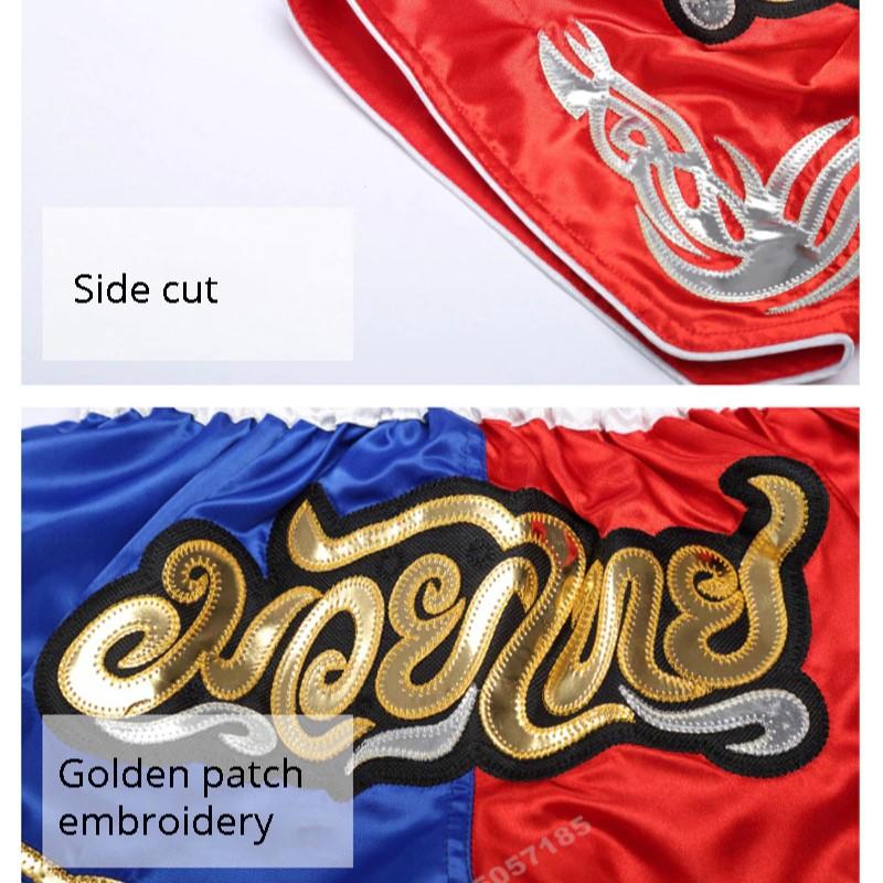 Шорты для тайского бокса, штаны высшего качества для борьбы, кикбоксинга, ММА, для мужчин и женщин, детские с вышивкой, оборудование для тренировок по боксу, боевым искусствам