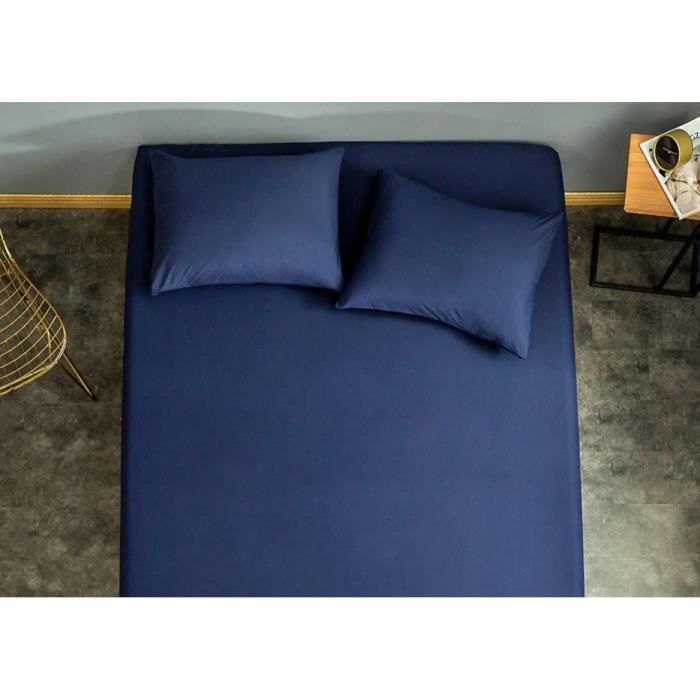 Drap housse - Home Déco - Marine - 160x200 cm - 100% coton - Tissage très serré