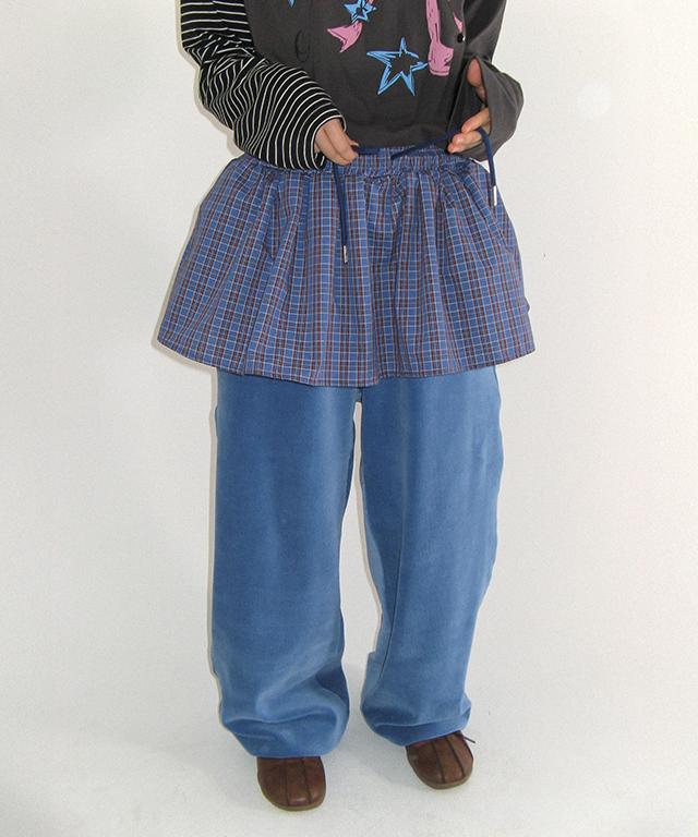 RONRON Layered Skirt Training Pants Blue Check
