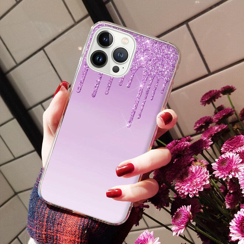 Чехлы для iPhone 14 12 11 13 Pro Max Чехол Силиконовый Funda на iPhone 13Mini X XS Max XR 8 7 14 Plus Переливающийся Блеск Розовый
