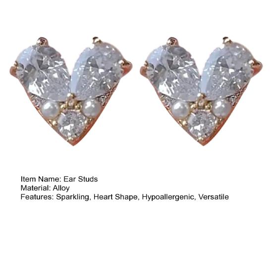 Серьги-пусеты в форме сердца со стразами, искусственными бриллиантами, серьги-пусеты в виде сердца любви с искусственным жемчугом, сверкающие милые пусеты для женщин, девушек, для свиданий, вечеринок