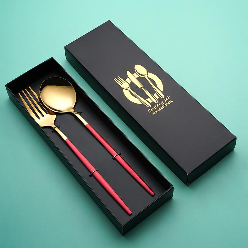 Португальский набор столовых приборов: Нож, вилка, ложка из нержавеющей стали - подарочная коробка для стейков в стиле вестерн из 4 предметов