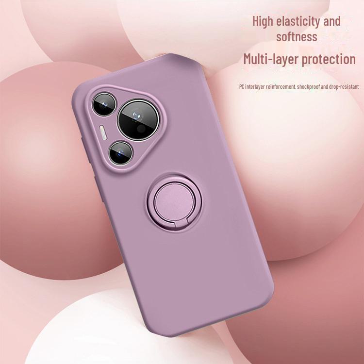 Huawei Pura70Ultra Liquid Silicone Case with Ring Holder - Mate60Pro Drop-Resistant Cover