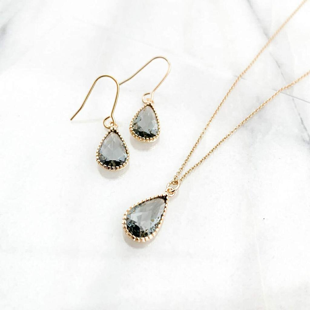 [NAOTJEWELRY] [Naot Jewelry] Женское ожерелье, Простая форма капли, Ожерелье из стекла с огранкой в рамке, Угольно-серый