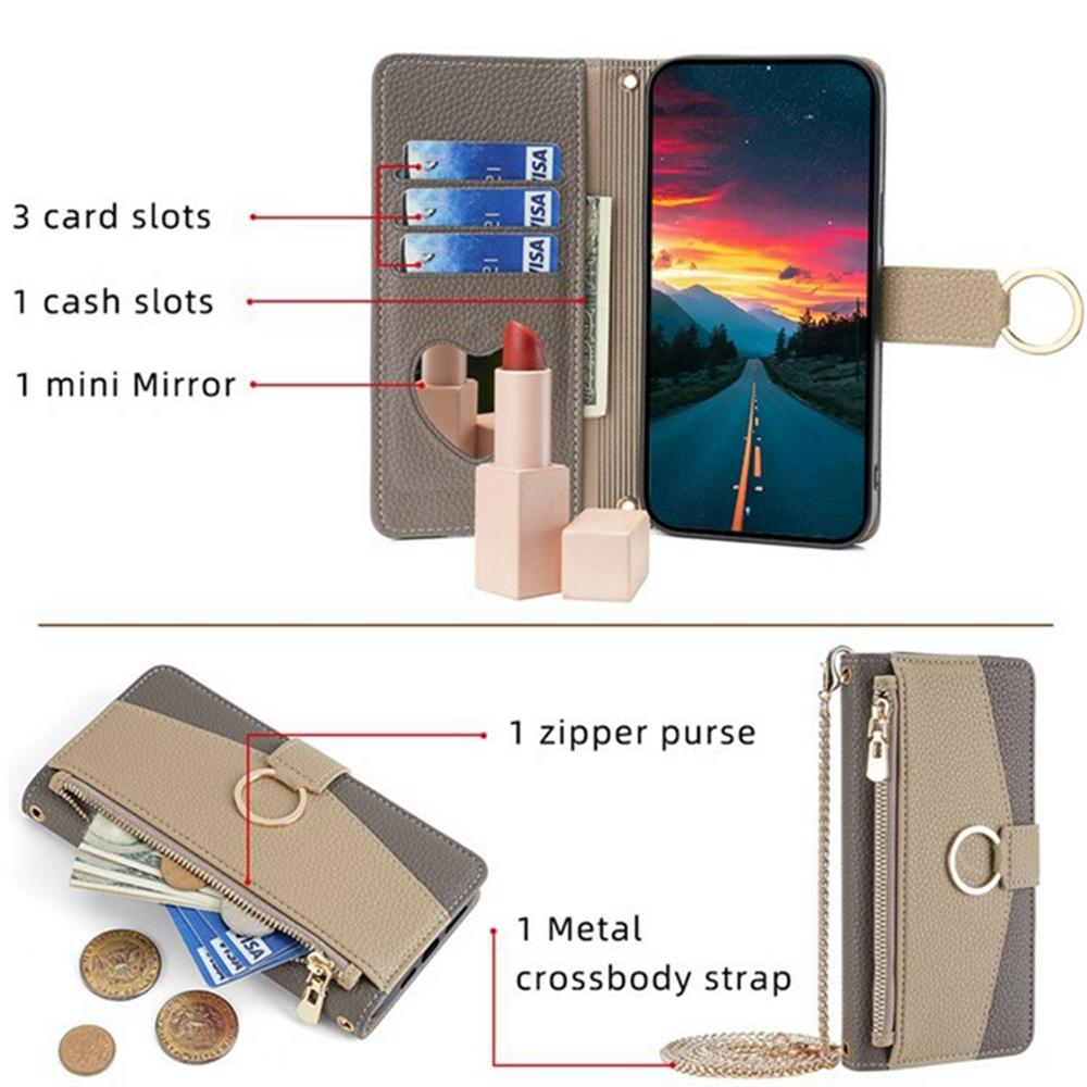 For Xiaomi 14T Case Mirror Wallet Leather Phone Cover with Chain Shoulder Strap