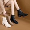 White Soft Leather Chunky Heel Ankle Boots with Fleece Lining for Women - 2025 Autumn/Winter Fashion Collection.