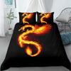 Adults Animal Duvet Cover Sets Full/Queen/King Size Polyester 3D Flying Dragon with Wings Blue Fire Background Black Bedding Set
