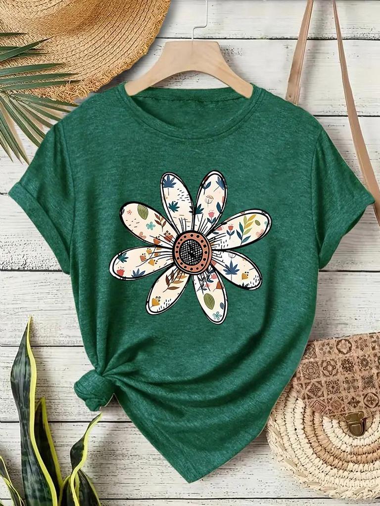 Women's Floral Summer Fashion Short Sleeve T-shirt - European & American Design