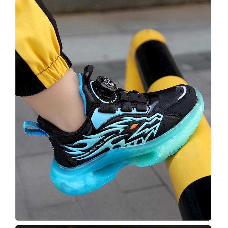Kids' Rotating Buckle Sneakers Flame Pattern Air Cushion Sole Non-slip Sports Shoes