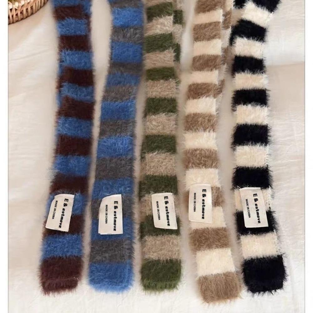 Slim Stripe Plush Scarf Clothing Accessories Striped Warm Soft Thin Scarf Knitted Wool Plush Long Narrow Scarves Autumn Winter
