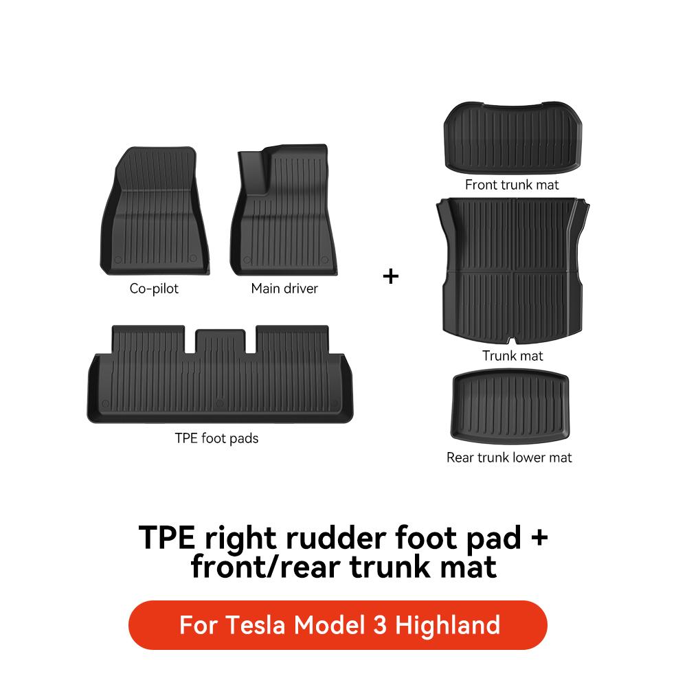 YZ For Tesla 2024-2026 Highland Model 3 Whole TPE Floor Mats Waterproof Anti-Slip Mat Foot Pads Rear Trunk Mat Car Accessorie