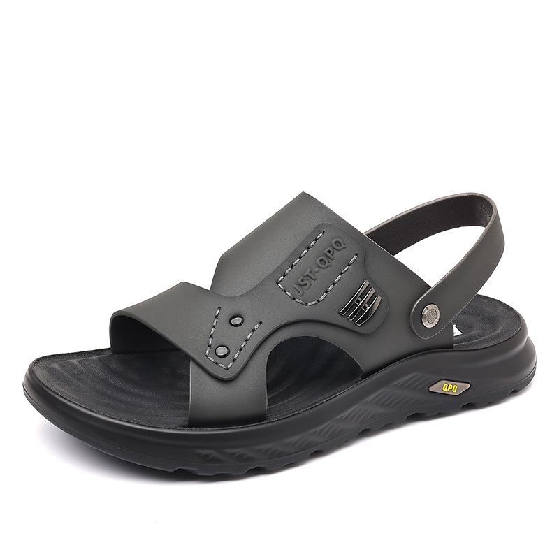 Пляжная обувь мужская 2025 лето новая коровья кожа дышащая пляжная обувь мужская повседневная нескользящая крутые шлепанцы