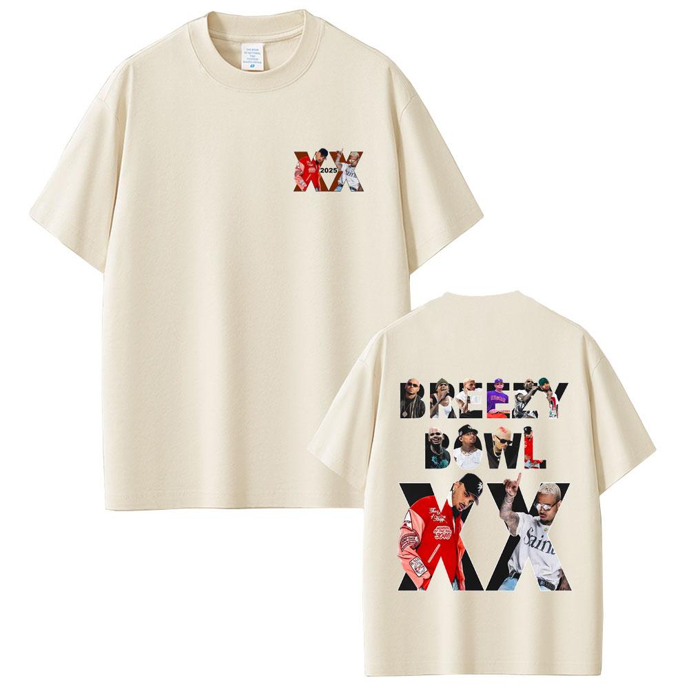 Rapper Chris Brown Breezy Bowl XX Tour 2025 Tshirt Unisex Women Hip Hop Fashion Oversized Short Sleeve T Shirts Streetwear Unisex