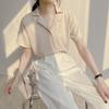 Office Lady Retro Korean Style Lapel Solid Short Sleeve Casual Shirt