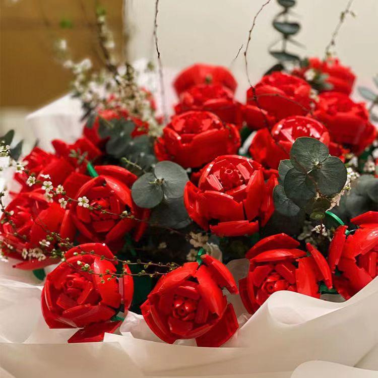 Креативный романтический цветок розы, домашний стол, украшение букета растений, строительные блоки, кирпичи, подарки на день рождения, День святого Валентина для девочек, влюбленных, леди