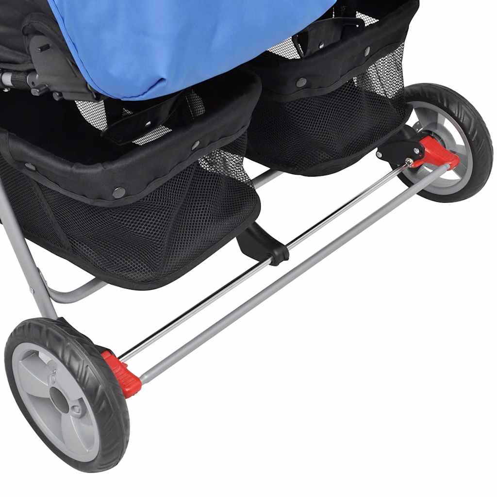 Twin Stroller Steel Frame Blue and Black