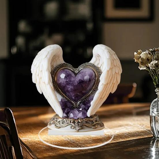 Angel Wings Heart Ornament 2D Acrylic Winged Heart Table Decor Sign Love