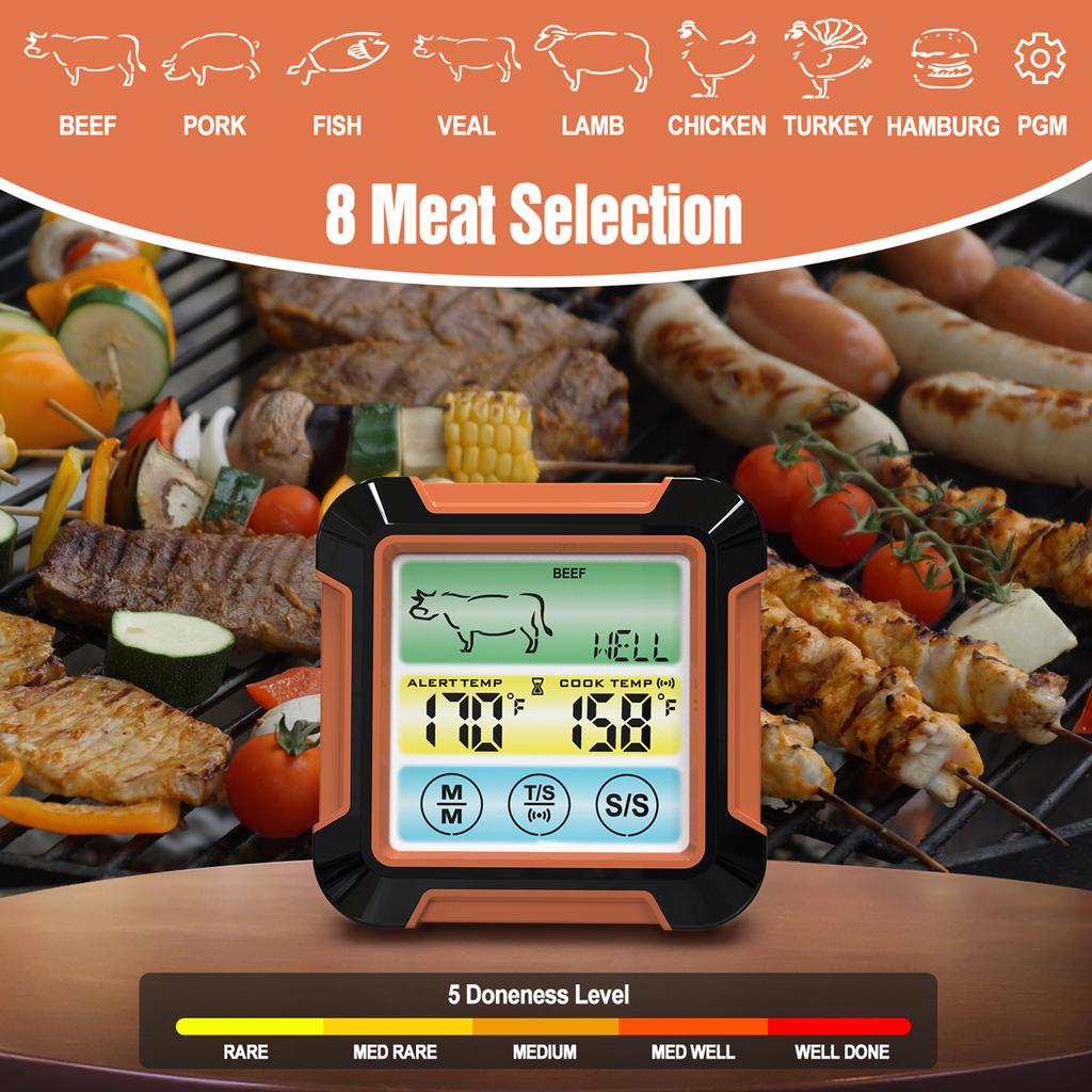 Digital Meat Thermometer With Probe Upgraded Grill Thermometer With LCD Screen Touch Control Backlight Alert Food Thermometer Timer for Cooking